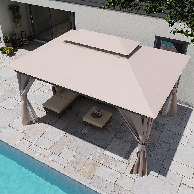 10'x12' Outdoor Gazebo, Metal Frame Heavy Duty Patio Canopy Tent Shelter - Image 5