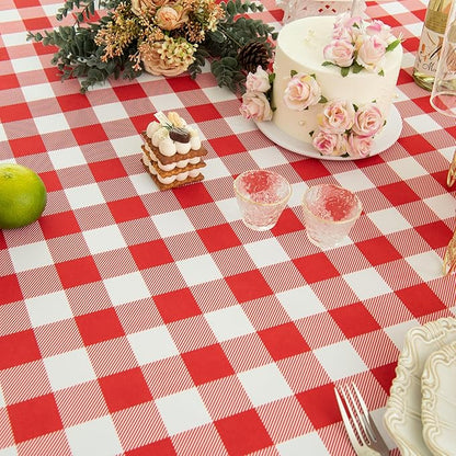 Waterproof Plaid Tablecloth Fabric - Round 108 Inch Classic Gingham Checker Table Cloth for Indoor/Outdoor Use - Buffalo Table Cover for Picnics, BBQs, and Parties