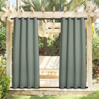 NICETOWN Windproof Sage Green Outdoor Curtains 2 Panels Top and Bottom Grommet - Image 2