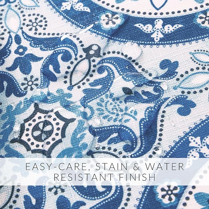 Elrene Home Fashions Vietri Medallion Blue Coastal Block Print Stain & Water Resistant Indoor/Outdoor Table or Console Runner, 13"x70"