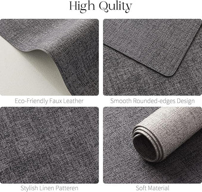 MOSAYT Placemats Set of 8, Heat Resistant Vinyl Place Mats with Coasters, Wipeable Washable Waterproof Oil Proof Faux Leather Table Mats for Kitchen Dining Party Outdoor, 12" x 17", Dark Light Grey
