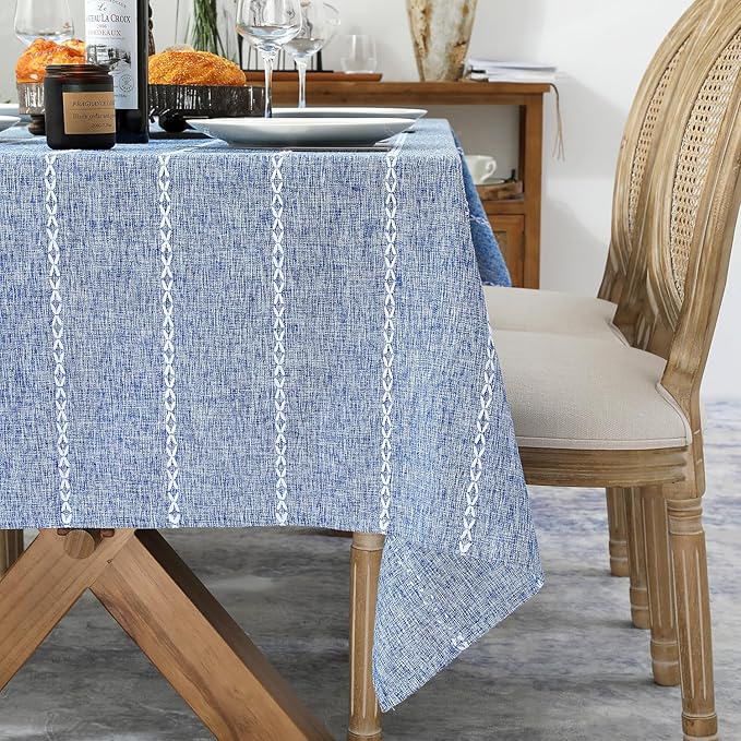 Chassic 54 x 72 inches Farmhouse Style Linen tablecloths, Wrinkle Resistant Washable Dining Room Table Cloths for Small Rectangle Tables - Blue
