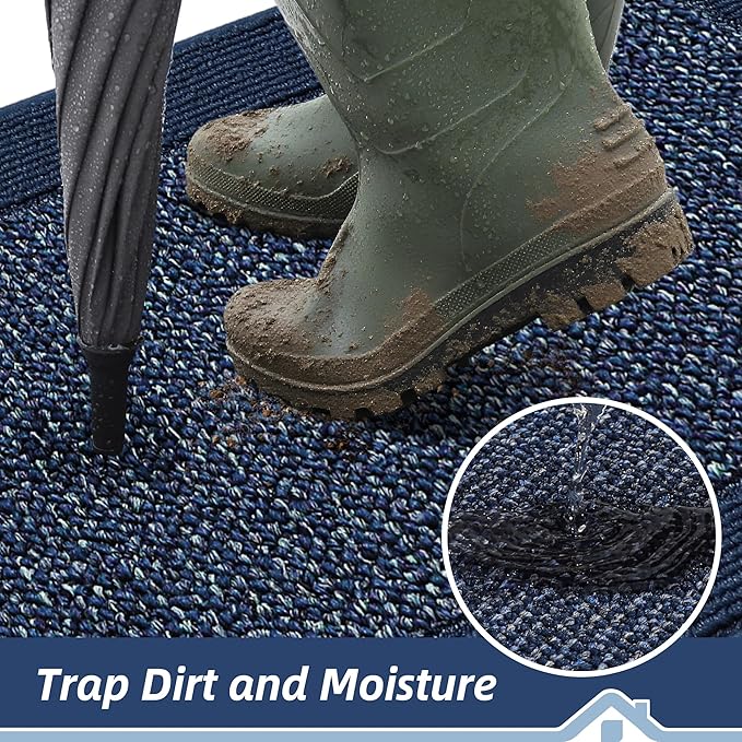 BEQHAUSE Indoor Door Mat 24" x 36", Dirt Trapper Door Mats Non-Slip Entryway Rugs Washable, Resist Dirt Absorbent Welcome Mat, Low Profile Floor Mats for Front Back Door and Entryway, Blue