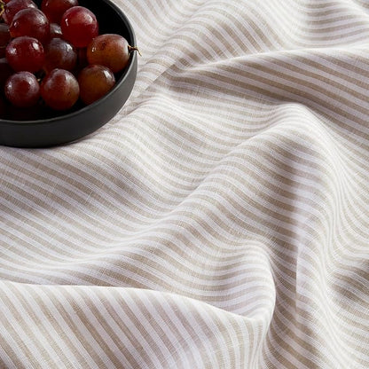 Solino Home Linen Table Runner 60 Inches - Narrow Stripe 100% Pure Linen Natural and White Farmhouse Table Runner 14 x 60 Inch Ideal for Dresser and Coffee Tables - Spring, Easter