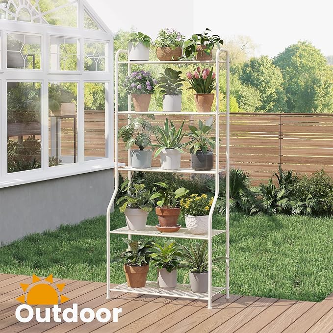 5-Tier Corner Plant Stand, Metal Black Flower Pot Rack, Indoor Outdoor Heavy - Image 6
