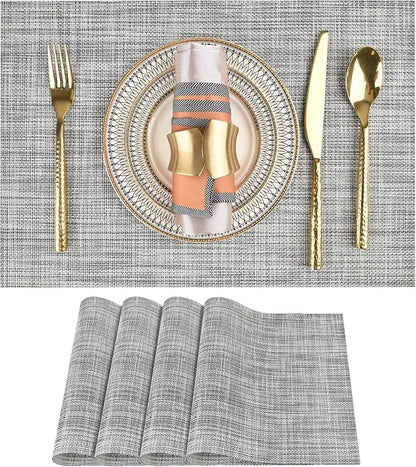 SLKQG Gray Placemats Set of 4 - Easy Clean Washable Vinyl Placemats - Wipeable Heat Resistant Table Mats for Dining Table - 17.7x11.8 Inch (4, Gray Black White)