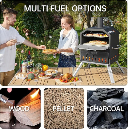 PIZZELLO Pizzello Outdoor Pizza Oven 16'' Large Wood Fired 2-Layer Pizza Ovens with Pizza Stone, Pizza Peel, Grill Grate, Oven Cover, Outside Pizza Maker for Camping Backyard BBQ, Pizzello Grande 16
