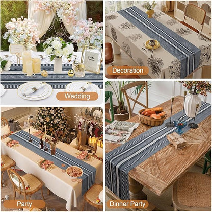 20 Pieces Boho Disposable Table Runners Roll 12x72 Inch, Non-Woven Waterproof Runners with Tear Line, Bohemian Decor for Wedding, Party, Events, Rustic Table Decorations Supplies (Stripe Grey)