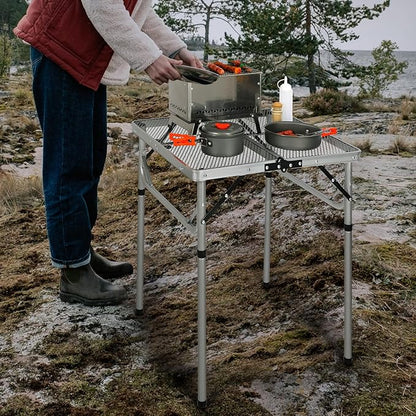 RedSwing Portable Grill Table for Outside, Aluminum Folding Grill Stand Table for Outdoor Camping Picnic BBQ, Lightweight Adjustable Height, 24"x24"x9.8"/27" Sliver