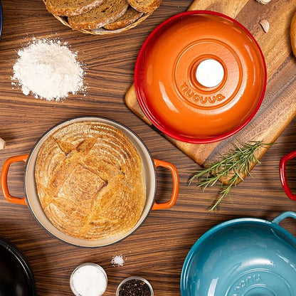 Enamelled Cast Iron Dutch Oven Pot – Dutch Oven For Sourdough Bread Baking – Cast Iron Bread Pot – Black, 6 Quarts, 26cm – by Nuovva