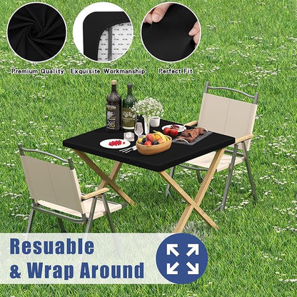 Spandex Square Table Cloth 6 Pack, Elastic Fitted Tablecloths for Picnic, Stretch Washable Patio Table Cover for Outdoor, Camping, Banquet and Parties (Black, 34"x34")