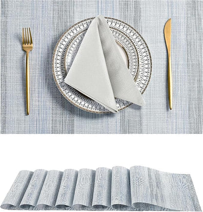 Leetaltree LightSteel Blue Placemats Set of 8 - Heat Resistant Non-Slip Place mats for Dining Table, Washable Durable PVC Vinyl Woven Table Mats（LightSteel Blue, 8）