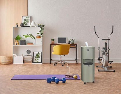 Zahari Home Stainless Steel Floor Stand Wipe Dispenser with Built-in Trash Can. Perfect for Gyms, Schools, Offices. Easy to Move with 360 Rotatable Wheels, Nickel
