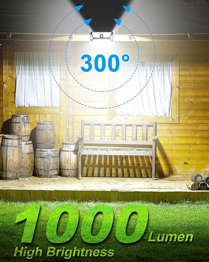Large Clip on Solar Lights Outdoor, 208 LEDs 1000Lum Bright Solar Security Light with Motion Sensor, 3 Ways -Mount, Portable Solar Outdoor Lights for Fence Gutter Garage Yard