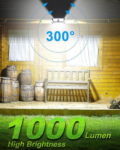 Large Clip on Solar Lights Outdoor, 208 LEDs 1000Lum Bright Solar Security Light with Motion Sensor, 3 Ways -Mount, Portable Solar Outdoor Lights for Fence Gutter Garage Yard
