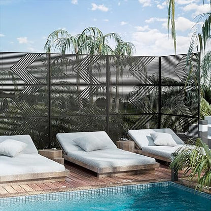 Casaphoria 72" H x 47" W Metal Outdoor Privacy Screen, Freestanding Decorative Divider for Patio, Deck, Balcony, and Garden with Stable Base, Black-Cedric