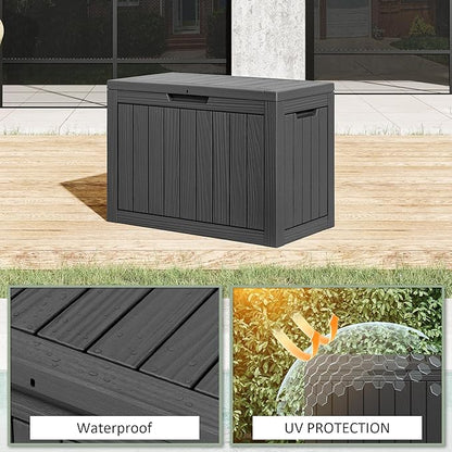48 Gallon Outdoor Storage Deck Box Waterproof,Garden Tool,Backyard Cushion,Poolside Storage,Small Delivery Boxes for Outside,UV-Resistant & All-Weather,Wood-like Striped BLack