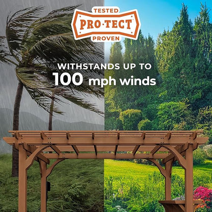 Backyard Discovery Ashland 14' x 10' Cedar Wood Pergola Kit with Trellis Roof, Built-In Bar Top, All-Season Durability, High-Wind Rating, PowerPort, Shade for Outdoor Patio, Deck, Garden, Entertaining