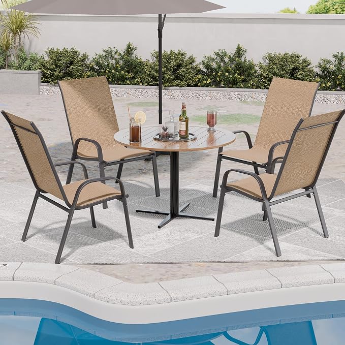 Patio Chairs Set of 4, Outdoor Dining Chairs Stackable - Image 8