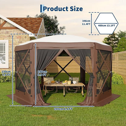 13FT Pop-Up Gazebo Tent with Mesh Netting & Removable Wind Cloths | Outdoor - Image 6
