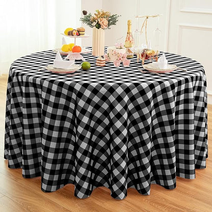 Waterproof Plaid Tablecloth Fabric - Round 120 Inch Classic Gingham Checker Table Cloth for Indoor/Outdoor Use - Buffalo Table Cover for Picnics, BBQs, and Parties