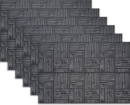 Black Placemats Set of 6, Plastic Vinyl 18" x 12" Place Mats for Dinner Table, No-Slip Wipeable Table Mats Daily Use Patio Kitchen Decoration