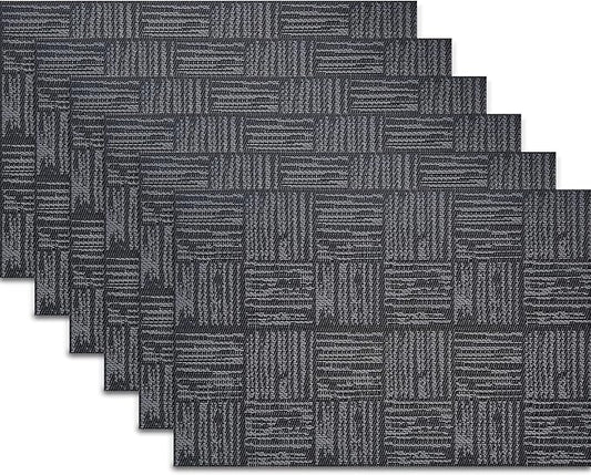 Black Placemats Set of 6, Plastic Vinyl 18" x 12" Place Mats for Dinner Table, No-Slip Wipeable Table Mats Daily Use Patio Kitchen Decoration