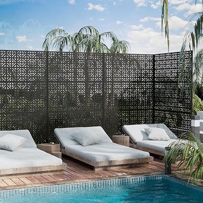 Casaphoria Metal Privacy Screen Outdoor, 72" H x 47" W Freestanding Decorative Privacy Screen for Patio Deck Balcony Garden with Stable Base, Charles Black