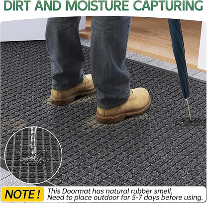 Front Door Mat Outside Entrance, 5' x 3' Heavy Duty Indoor Outdoor Door Mats for Entryway, All Season Weather Outdoor Doormat, Natural Rubber Non Slip Welcome Mats for Front Door