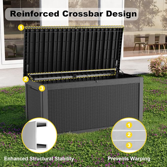 PatioZen 320 Gallon Resin Deck Box, Lockable Weatherproof Outdoor Storage Box - Image 4