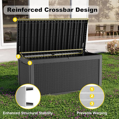 PatioZen 320 Gallon Resin Deck Box, Lockable Weatherproof Outdoor Storage Box - Image 4