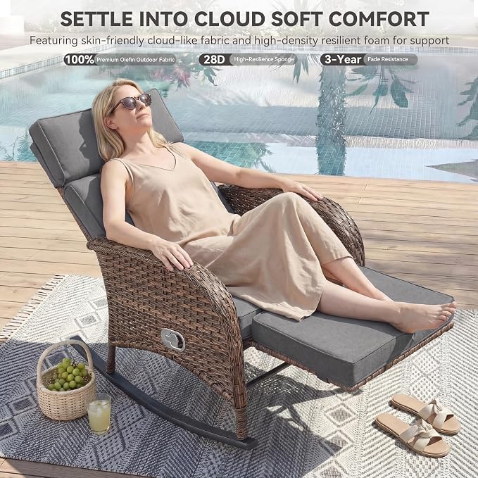 3 Pieces Zero Gravity Wicker Patio Rocking Recliner Chairs Set of 2 - Image 5
