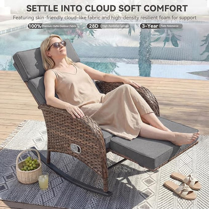 3 Pieces Zero Gravity Wicker Patio Rocking Recliner Chairs Set of 2 - Image 5