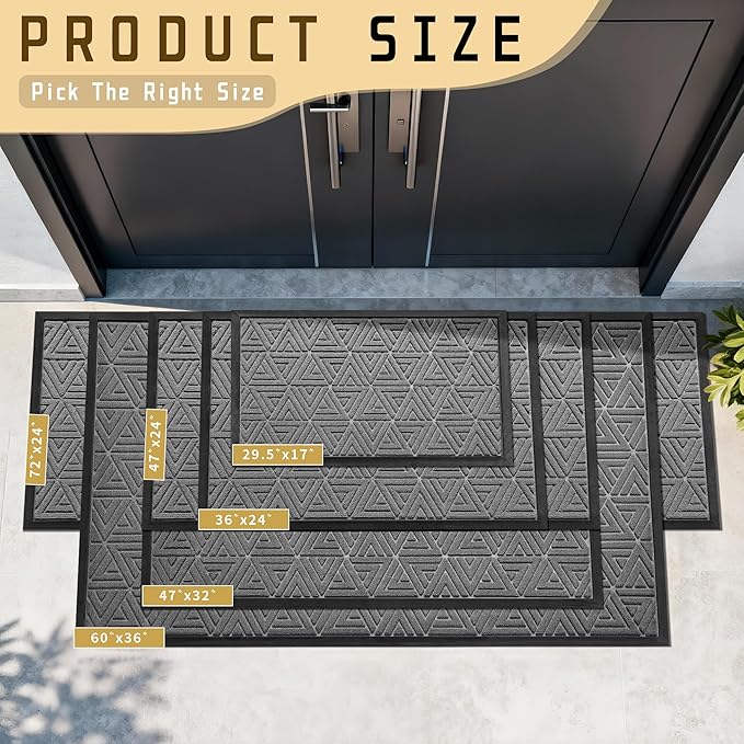 Yimobra Outdoor Mats for Front Door 29.5x17, Stops Mud & Dirt at Entrance, Fits Garage & Patio, All-Weather Waterproof Non Slip Outdoor Indoor Welcome Mat, Grey