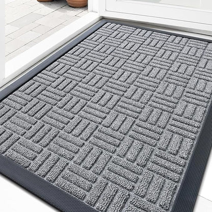OLANLY Front Door Mat Outside Entrance 35x23, Absorbent, Heavy Duty Sturdy Natural Rubber Doormat Indoor Outdoor, Non-Slip, Stain and Fade Resistant, Low Profile Floor Mat for Entryway, Charcoal Gray
