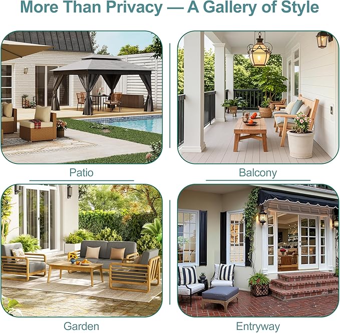 Metal Privacy Screen Outdoor Freestanding Privacy Wall Panels and Decorative Patio Dividers, Crafted from Steel with Sun-Proof Design, Ideal for Patio, Deck, Garden,72" H×47" L（Black&Bamboo）