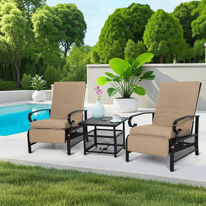 Incbruce 3 Pieces Outdoor Lounge Recliner Set, 2 Adjustable Metal Recliner Sofa - Image 8
