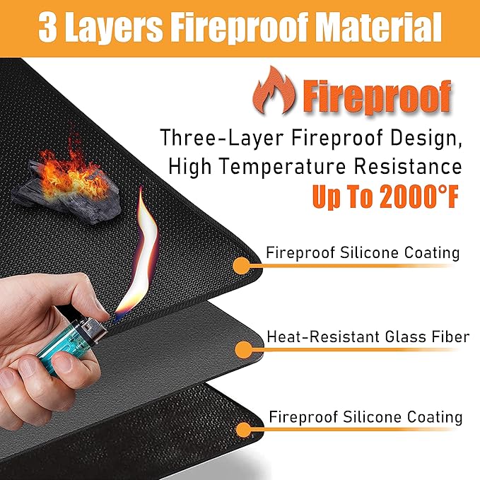 Grill Mats for Outdoor Grills - Fireproof Fire Pit Mat for Outdoor Deck Protector for Fire Pit, Gas, Charcoal Grills, Oil-proof and Waterproof Accessories Compatible with Solo Stove, 48 x 36 in