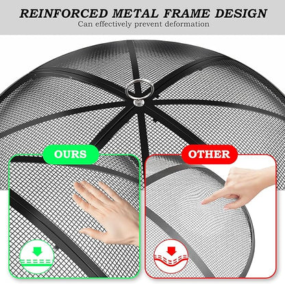 Fire Pit Spark Screen, 24 Inch Diameter Fire Pit Screen with Handle & Poker,Heavy Duty Metal Mesh Fire Pit Screen,Fire Pit Lid for Outdoor/Beach/RV Camping/Backyard