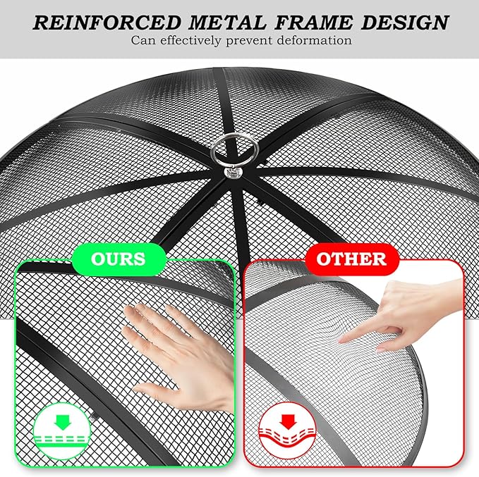 Fire Pit Spark Screen, 30 Inch Diameter Fire Pit Screen with Handle & Poker,Heavy Duty Metal Mesh Fire Pit Screen,Fire Pit Lid for Outdoor/Beach/RV Camping/Backyard
