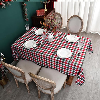 Red Waterproof Plaid Christmas Tablecloth Fabric - Square 58x58 Inch Classic Gingham Checker Holiday Table Cloth for Indoor Use - Xmas Table Cover for Picnics, BBQs, and Parties