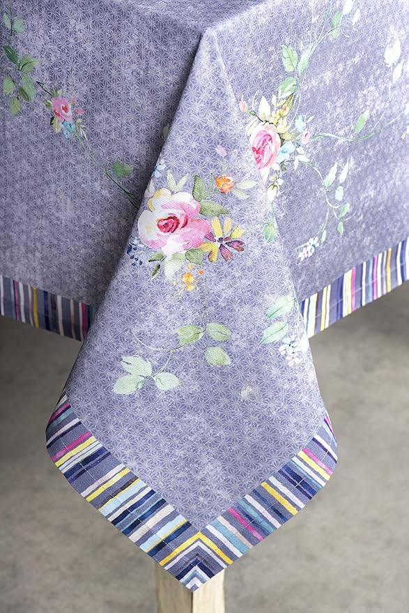 Maison d' Hermine Table Cloth Rectangle Table 100% Cotton 54 x 72 Inches Tablecloth for Dining Room, Farmhouse, Home, Party, Festive & Wedding Spring Summer - Sweet Rose Lavender - Country Garden
