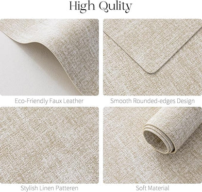 MOSAYT Placemats Set of 4, Heat Resistant Vinyl Place Mats with Coasters, 100% Waterproof Wipeable & Washable Faux Leather Table Mats for Kitchen Dining Party Indoor Outdoor, 12" x 17", Beige