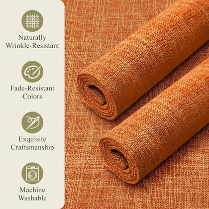 KXN Placemats Set of 6, Dual-Layer Thickened Faux Linen Table Mats, Heat Resistant & Wrinkle-Free, Machine Washable Cloth Place Mats for Kitchen Dining Indoor Outdoor (Orange)