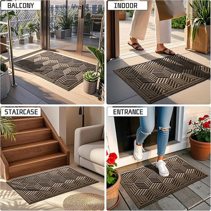 Yimobra Door Mats Outdoor 29.5x17, All-Season Waterproof Outdoor Mats for Front Door Entrance with Drainage Holes, Heavy Duty Non-Slip Doormat for Garage Patio Entryway Indoor, Brown
