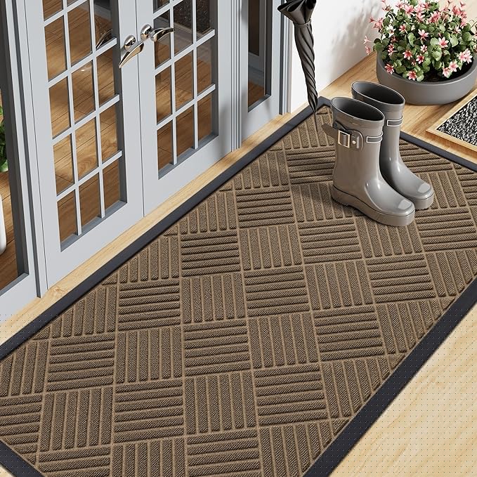 Smiry Front Door Mat Outside Entrance, Heavy Duty Outdoor Indoor Natural Rubber Doormat, Non Slip, Trap Dirt and Moisture, Easy Clean, Low Profile Patio Porch Entryway Mat, 59x20, Brown
