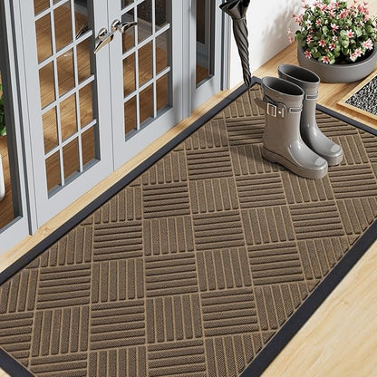 Smiry Front Door Mat Outside Entrance, Heavy Duty Outdoor Indoor Natural Rubber Doormat, Non Slip, Trap Dirt and Moisture, Easy Clean, Low Profile Patio Porch Entryway Mat, 59x20, Brown