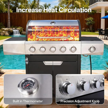 Endark 5-Burner 58,500 BTU Stainless Steel Propane Gas Grill | Outdoor BBQ Grill with Side Burner & Porcelain Grates | Wheeled for Patio, Garden, Backyard