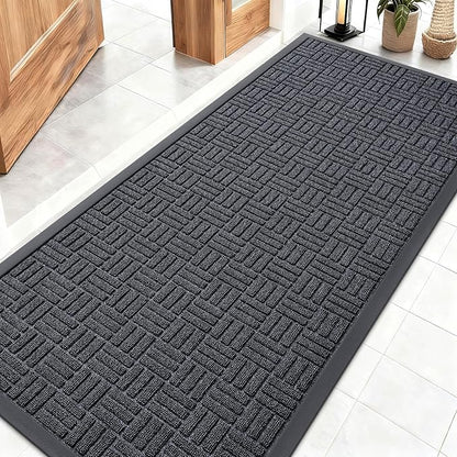 OLANLY Front Door Mat Outside Entrance 59x23, Absorbent, Heavy Duty Sturdy Natural Rubber Doormat Indoor Outdoor, Non-Slip, Stain and Fade Resistant, Low Profile Floor Mat for Entryway, Black Gray