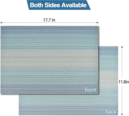 SLKQG Placemats Set of 4 - Easy Clean Washable Vinyl Placemats - Wipeable Heat Resistant Table Mats for Dining Table - 17.7x11.8 Inch (4, Blue Gradient)